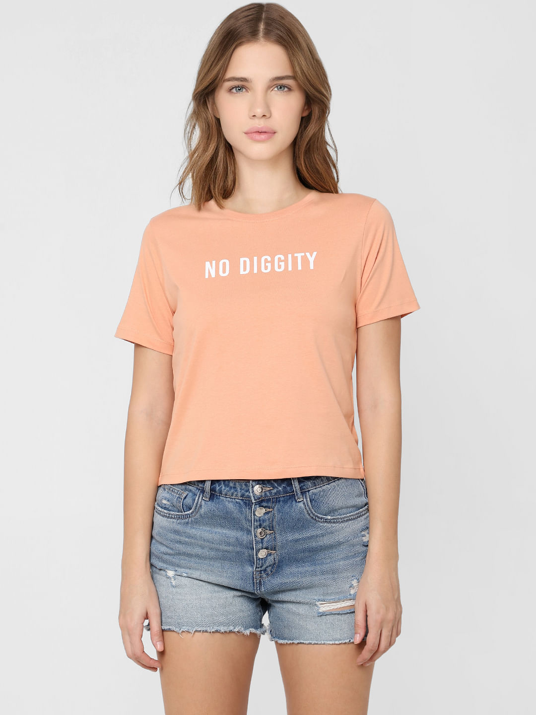 Peach Text Print T-Shirt