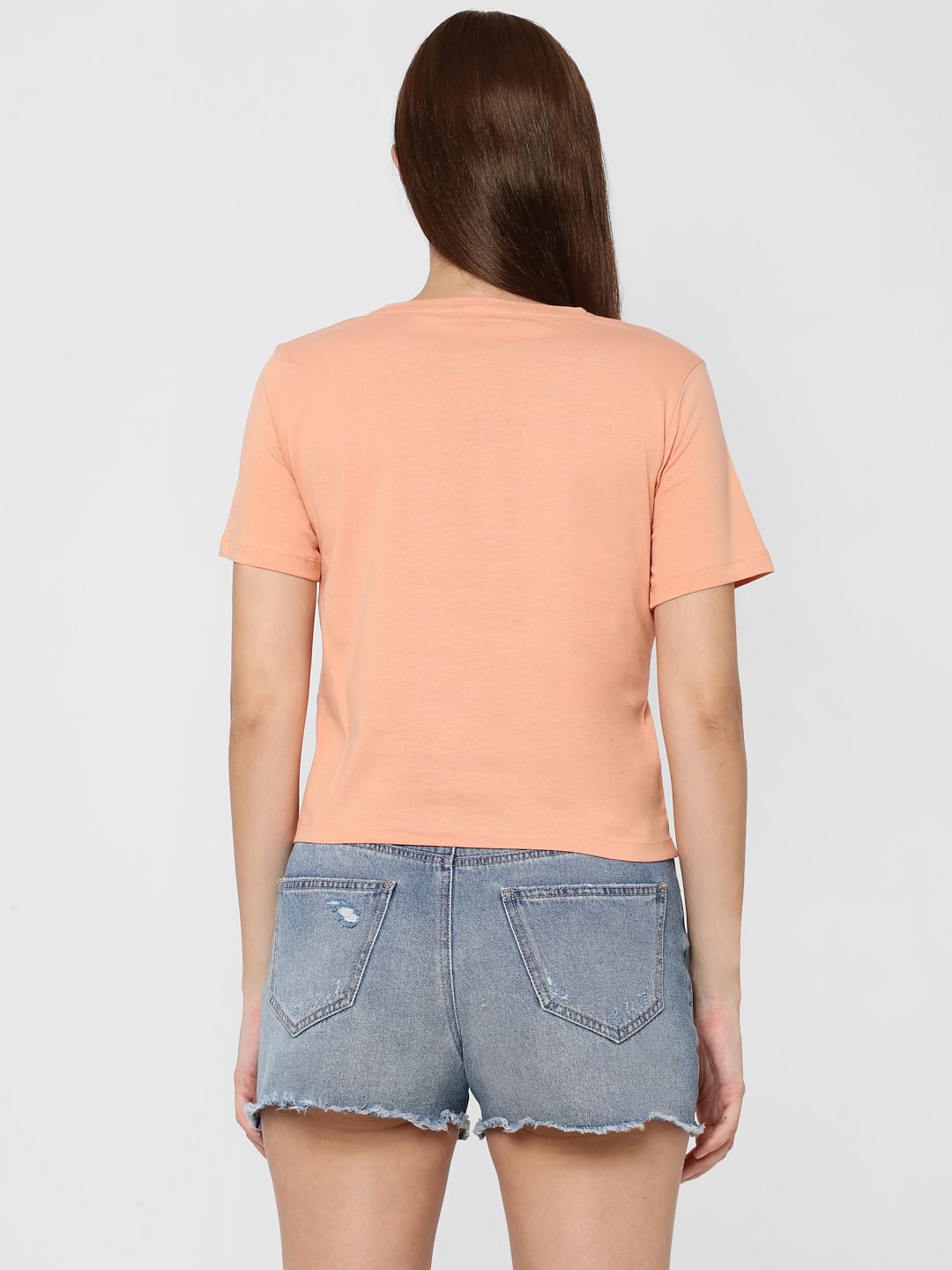 Peach Text Print T-Shirt