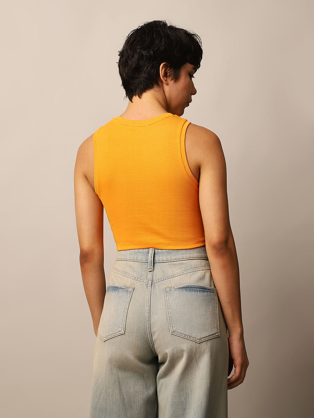 Orange Ribbed Cropped Tank Top