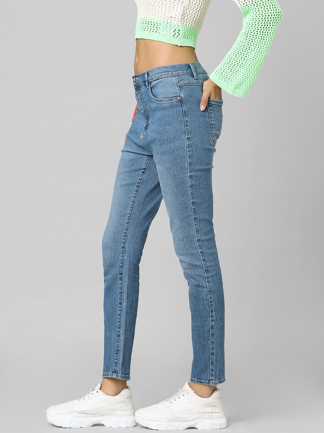 Blue Mid Rise Skinny Jeans