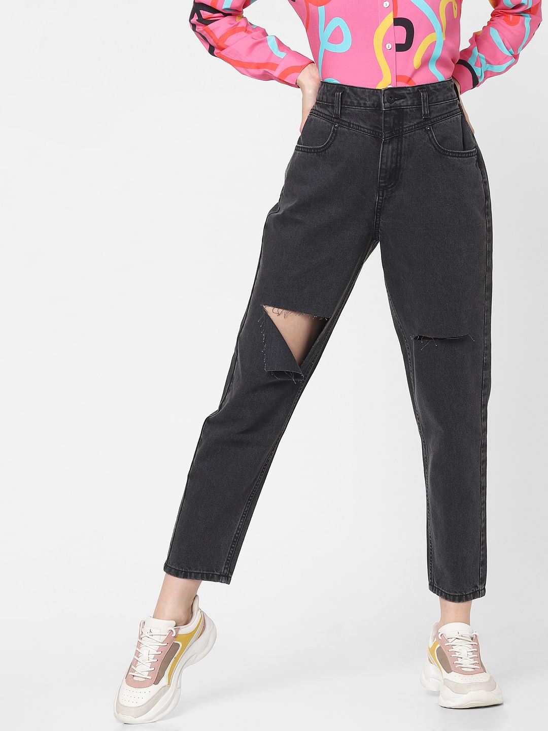 Black High Rise Ripped Jeans