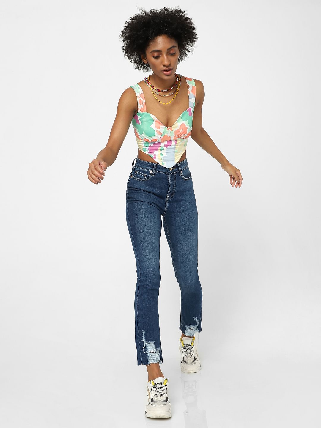 Blue High Waist Straight Jeans