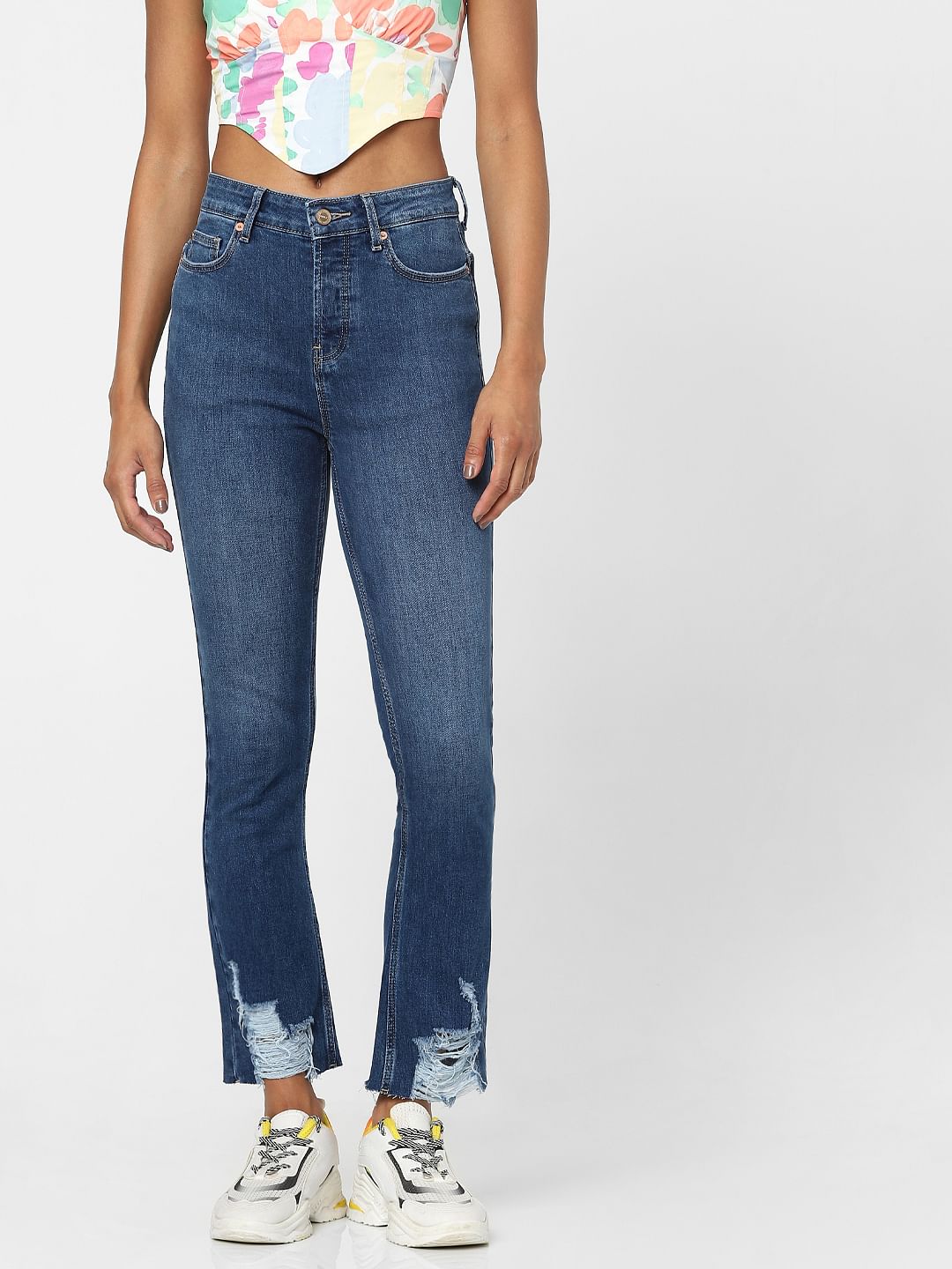 Blue High Waist Straight Jeans
