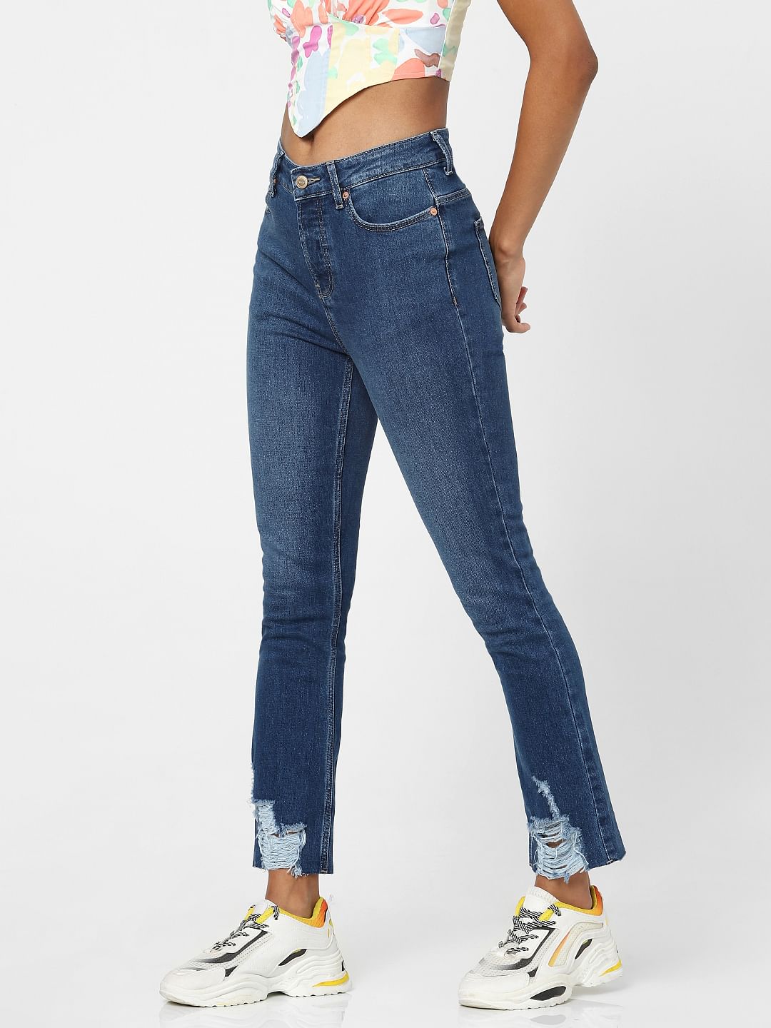 Blue High Waist Straight Jeans
