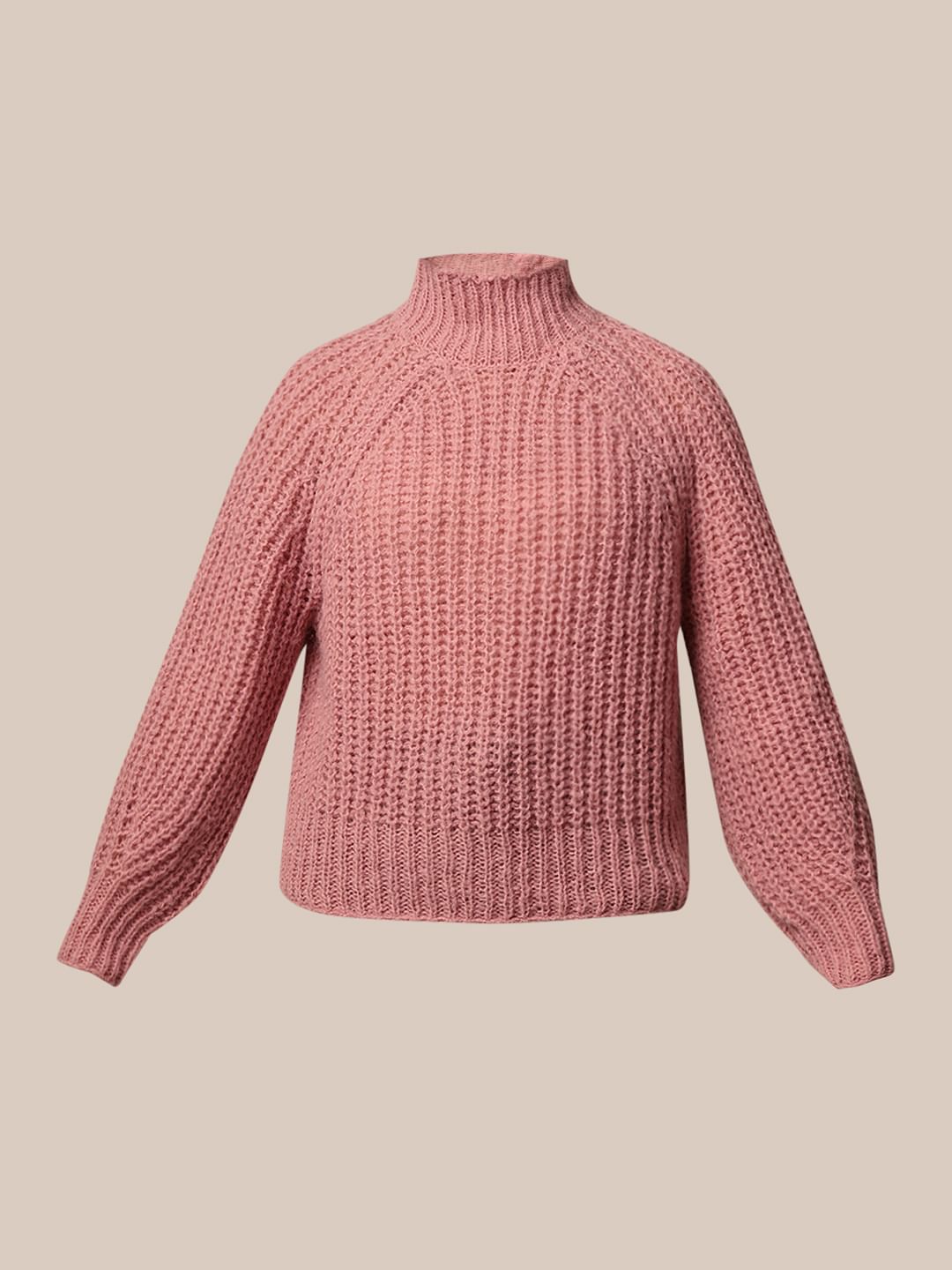 Pink Turtleneck Cable Knit Pullover