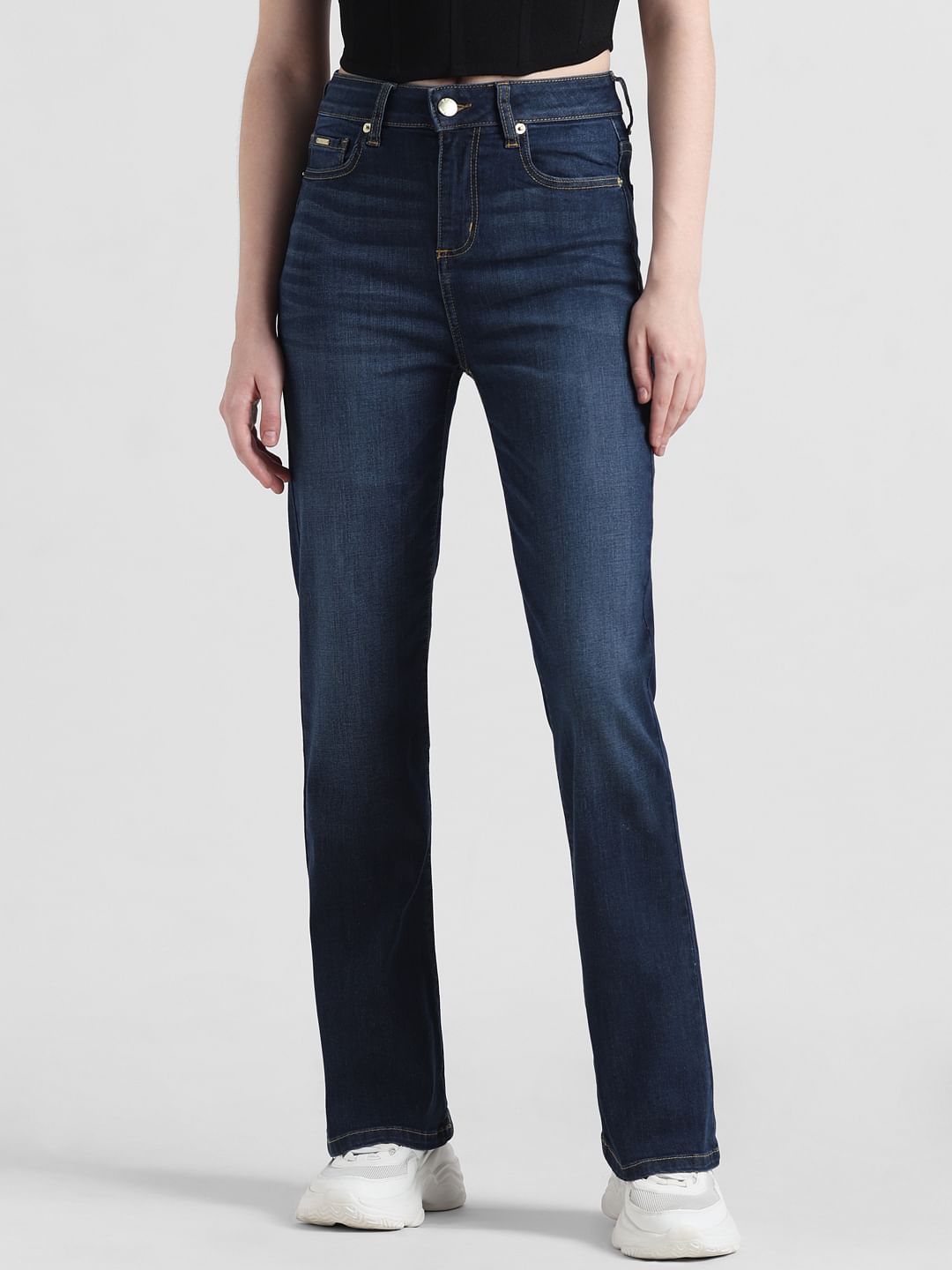 Blue Mid Rise Straight Fit Jeans
