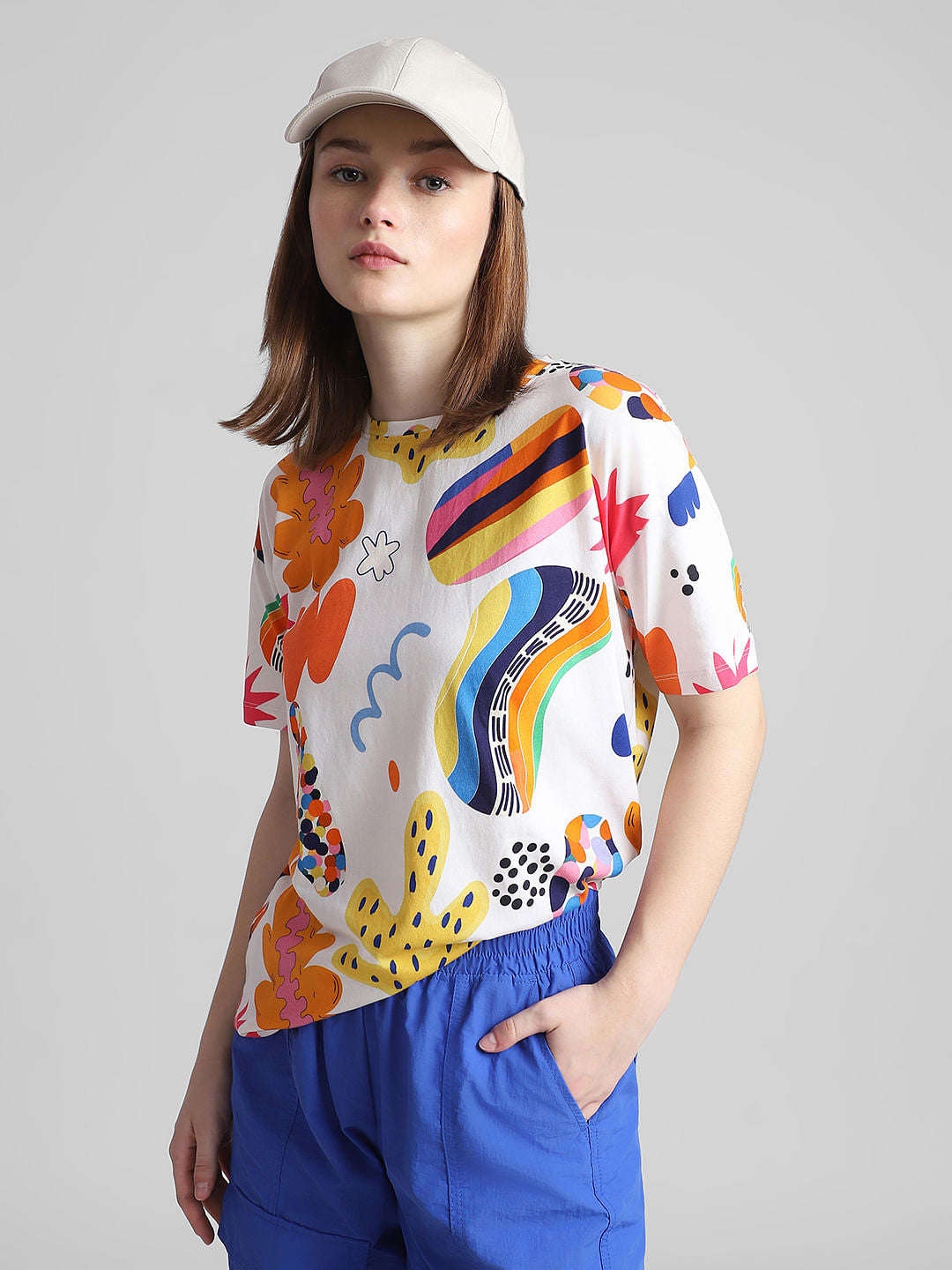 White Graphic Print Long T-Shirt