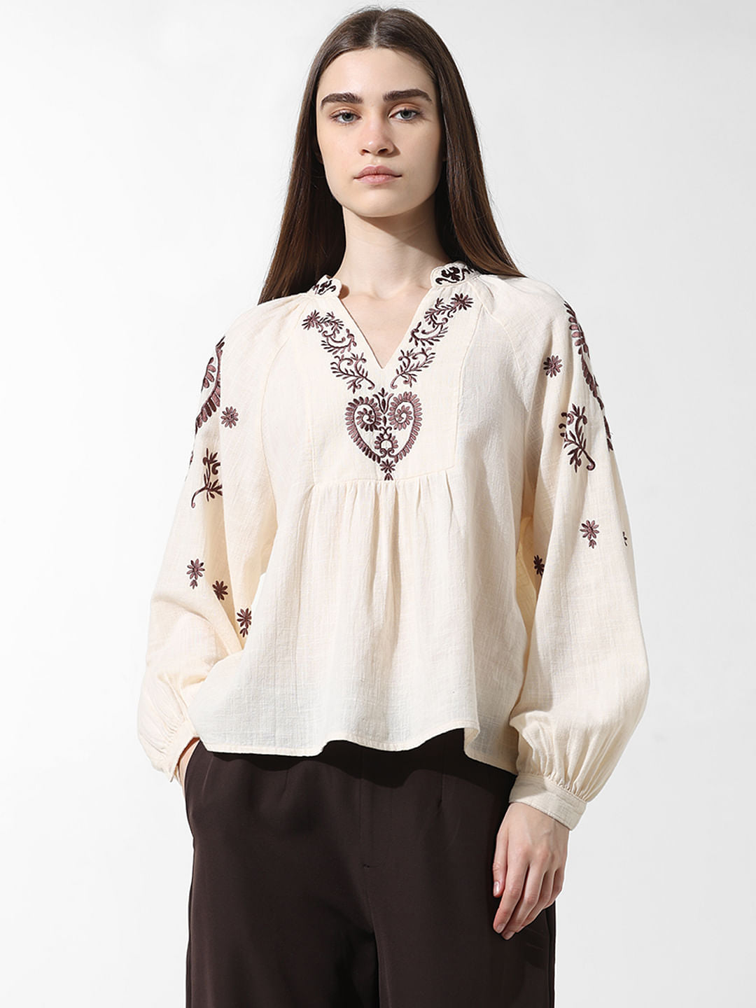 Ecru Embroidered Top