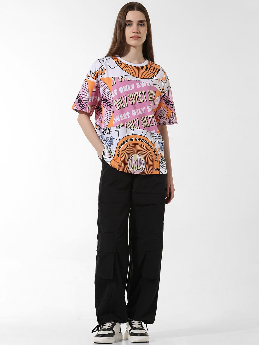 White Printed Oversized T-Shirt