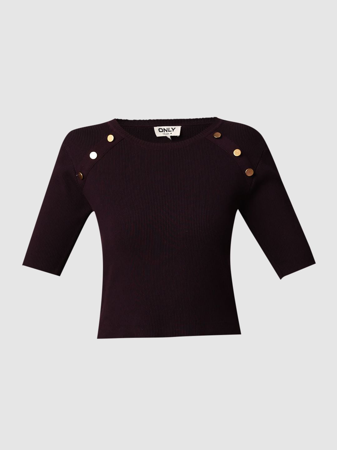 Plum Cotton Ribbed Knitted Top