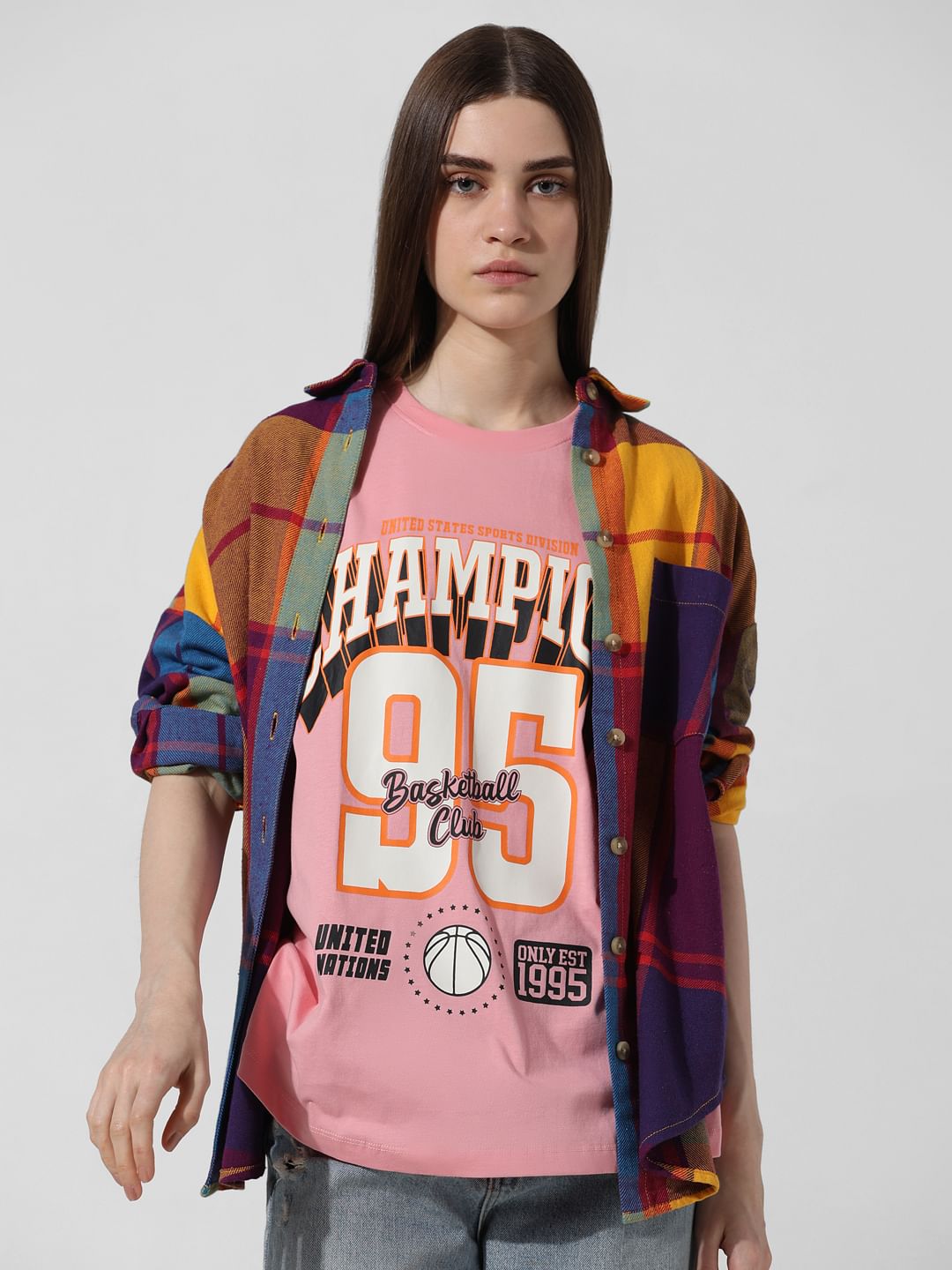 Pink Printed Oversized T-Shirt