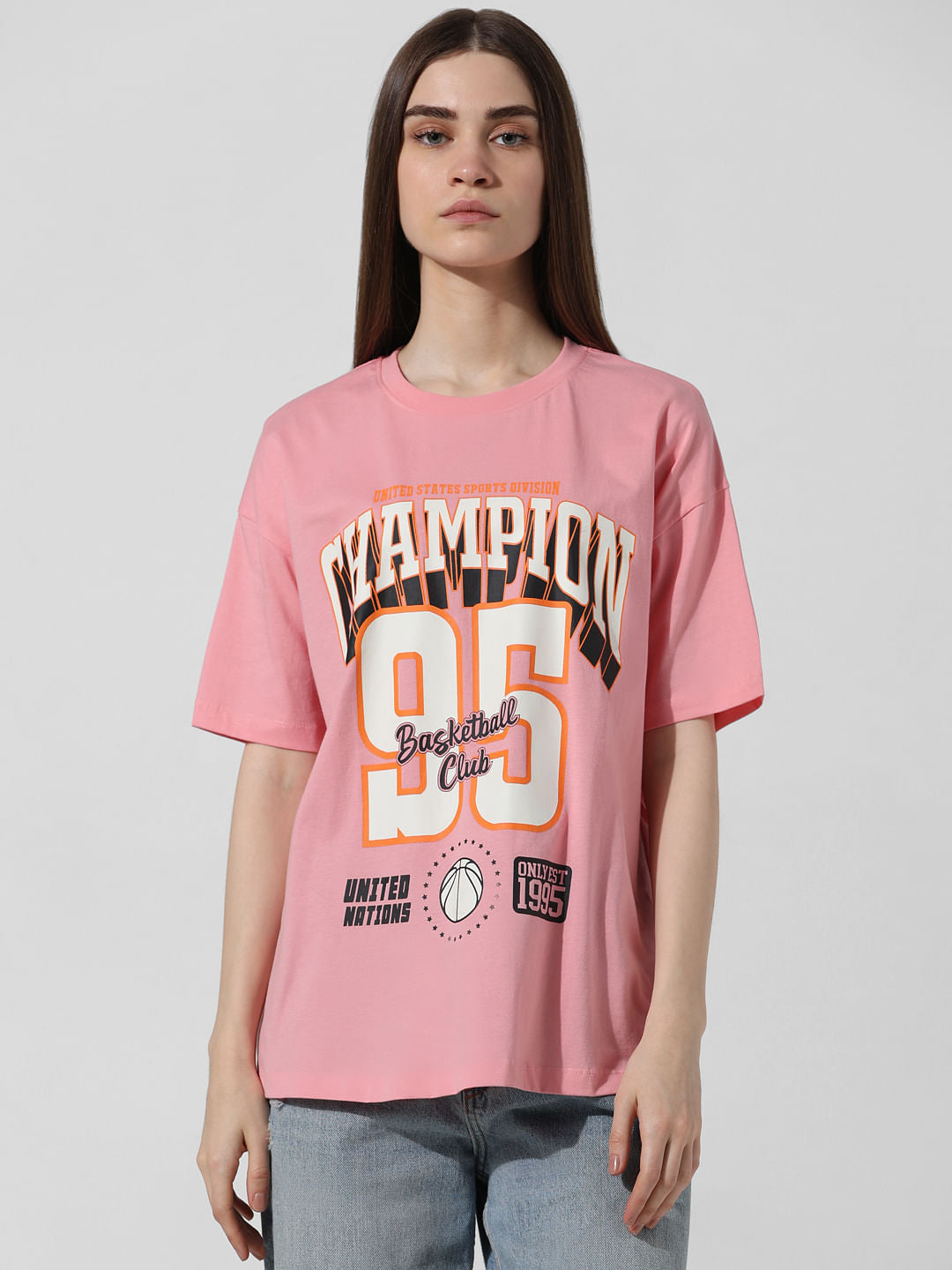Pink Printed Oversized T-Shirt