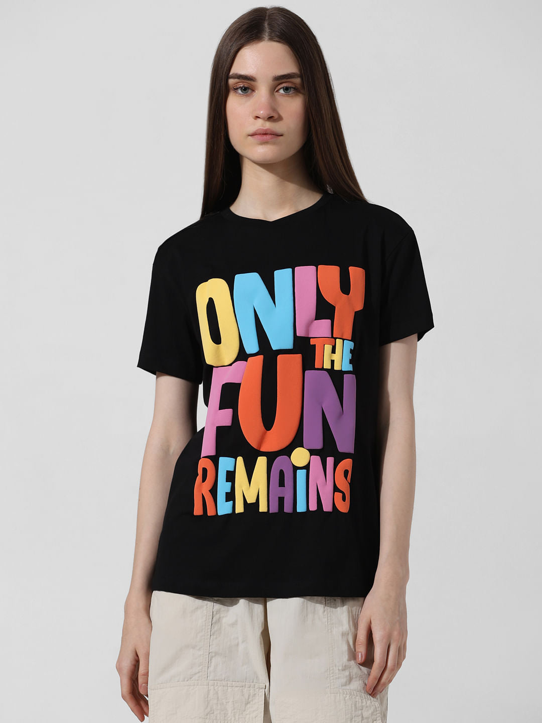 Black Typographic Print T-Shirt