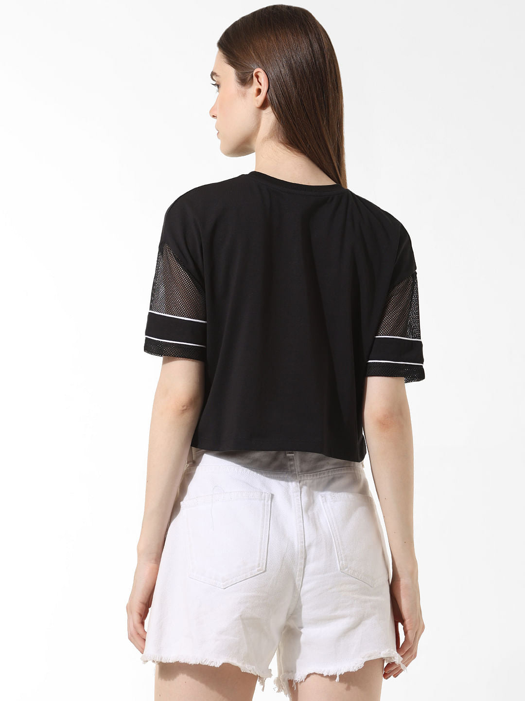 Black Mesh Cropped T-Shirt
