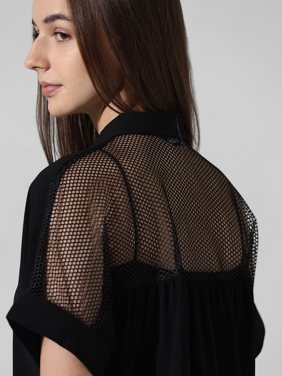 Black Mesh Detail Co-Ord Set Shirt