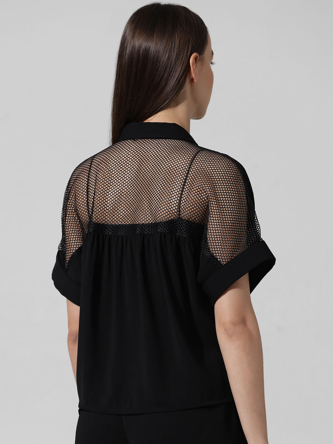 Black Mesh Detail Co-Ord Set Shirt