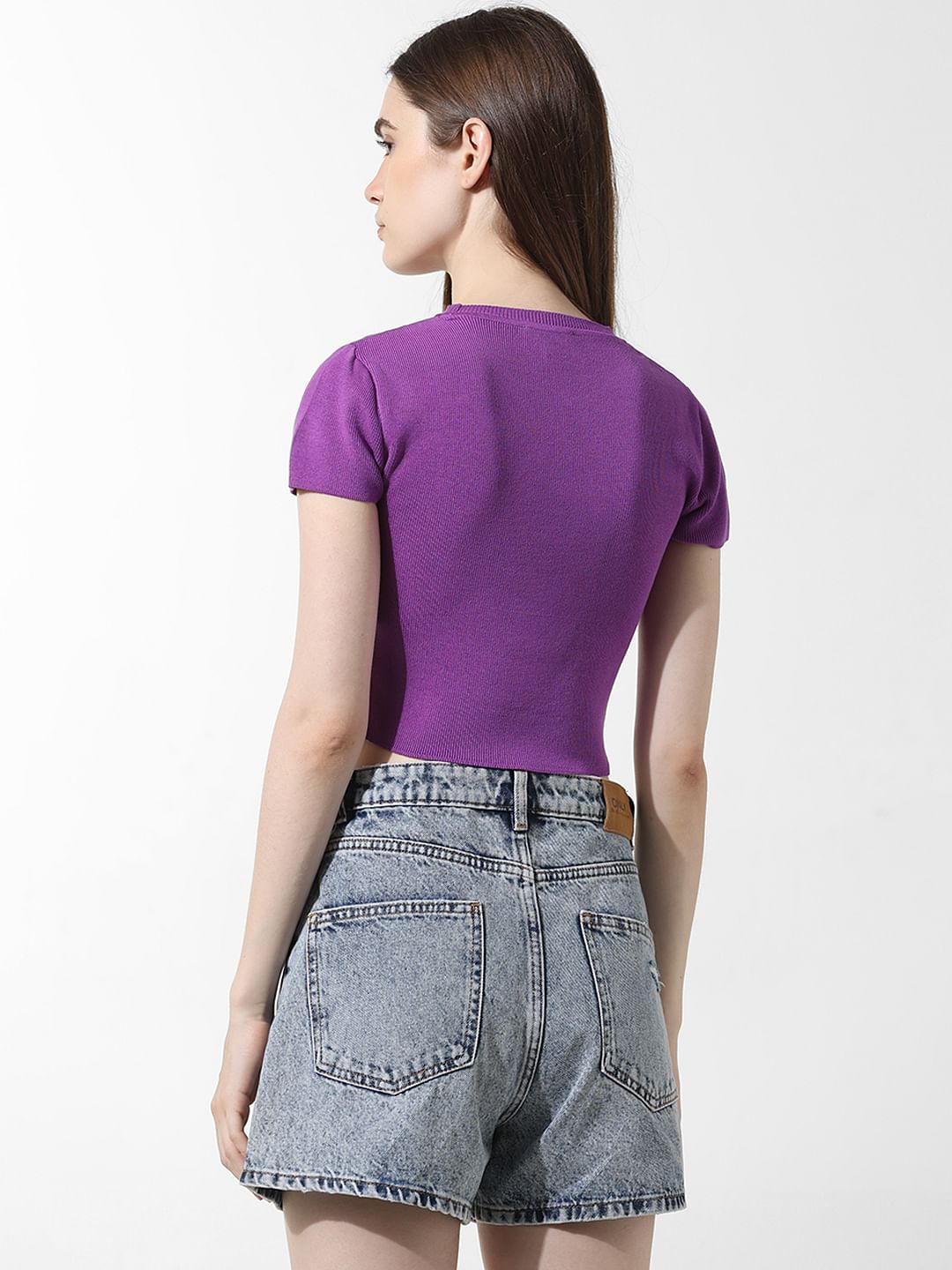 Purple Ribbed Cropped Top