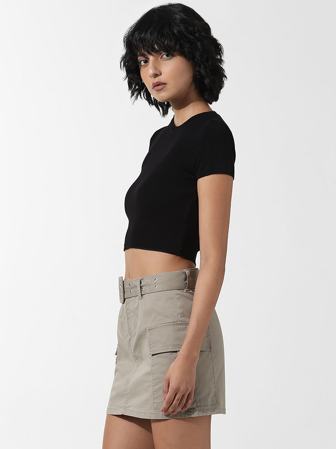 Black Ribbed Cropped Knit Top