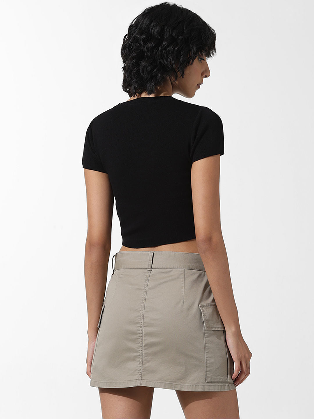 Black Ribbed Cropped Knit Top
