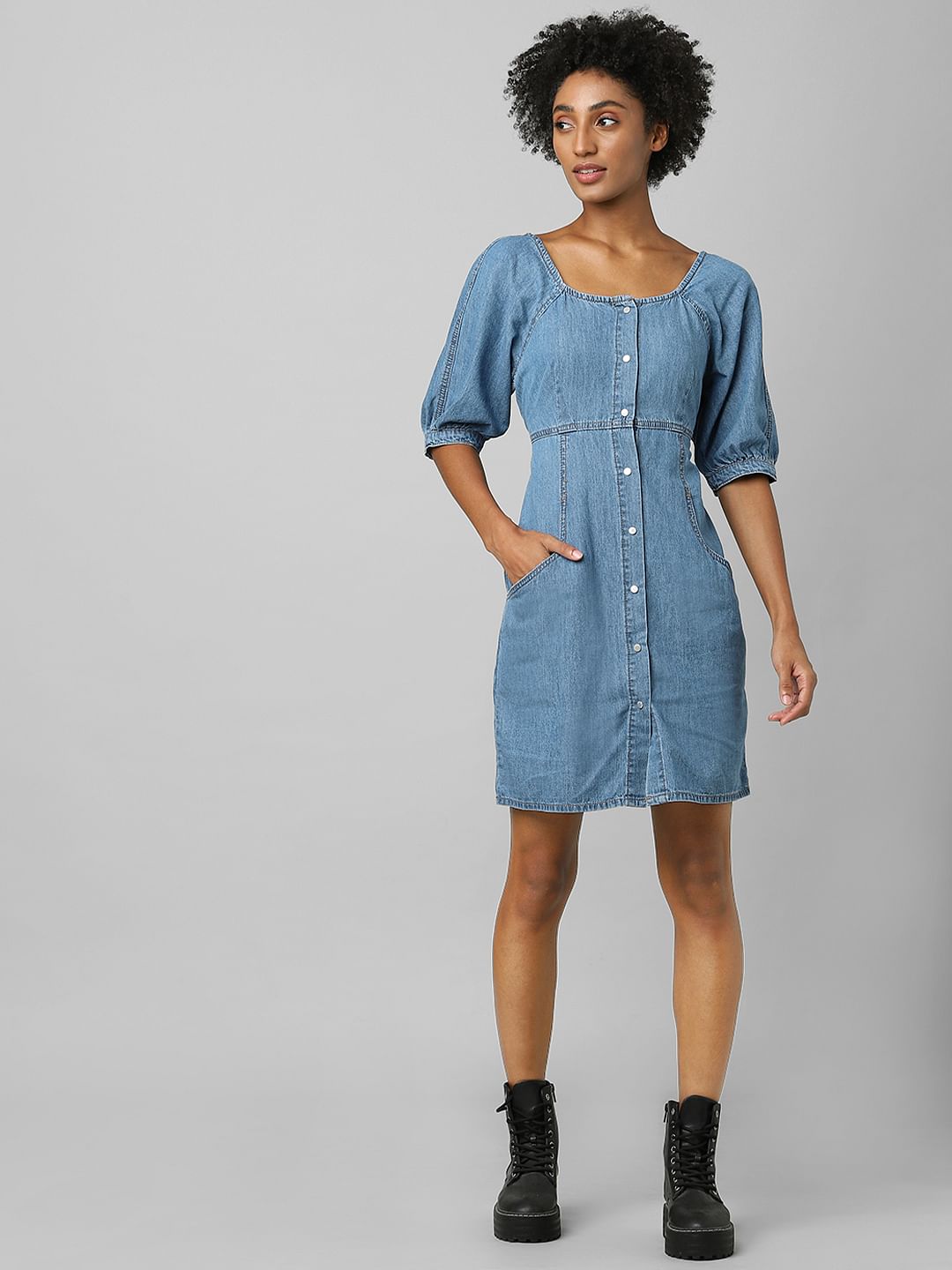 Blue Dress Fit & Flare Denim Dress