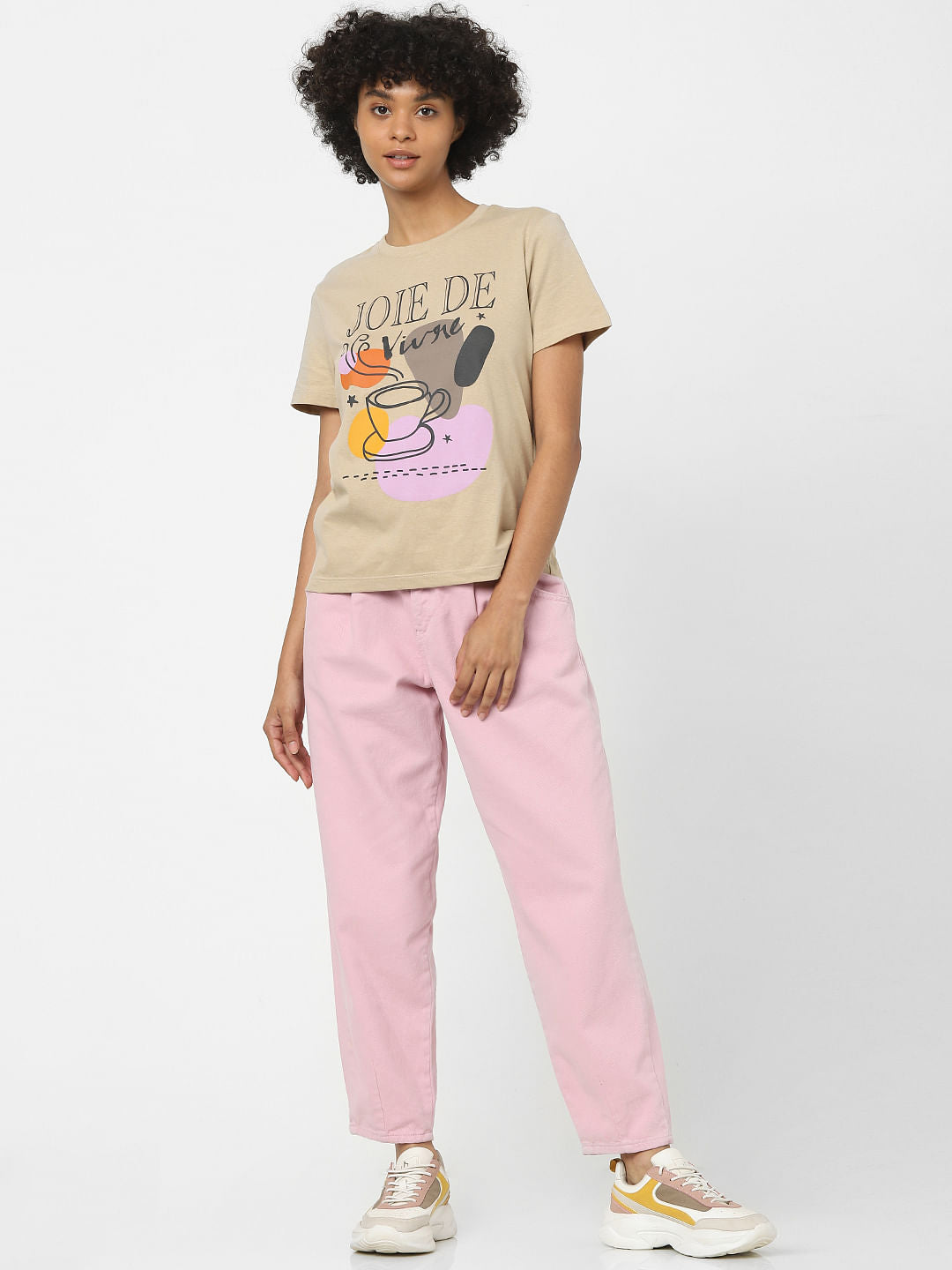 Beige Graphic Print T-Shirt