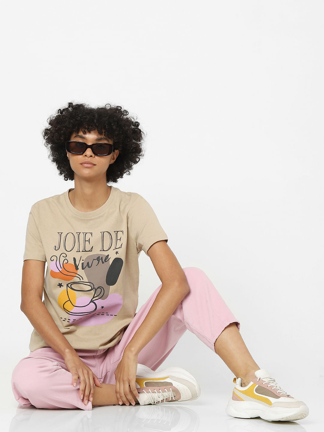 Beige Graphic Print T-Shirt