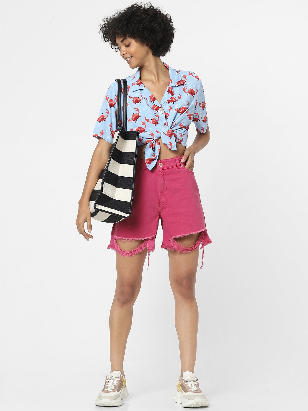 Pink High Waist Bermuda Shorts