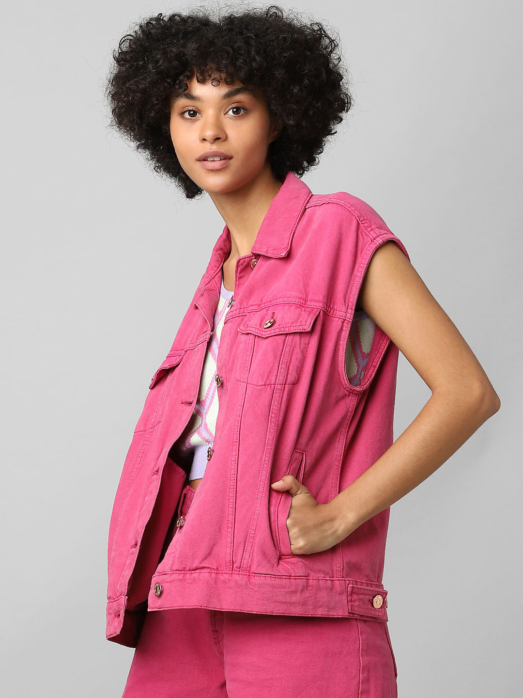 Pink Oversized Denim Jacket