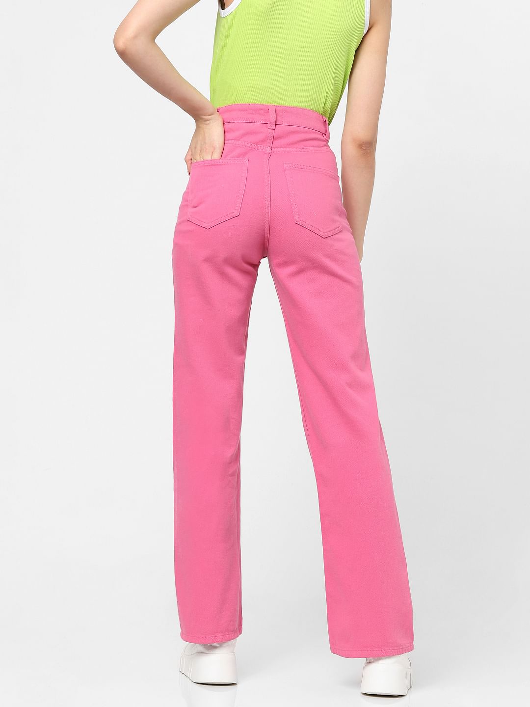 Pink High Rise Wide Leg Jeans