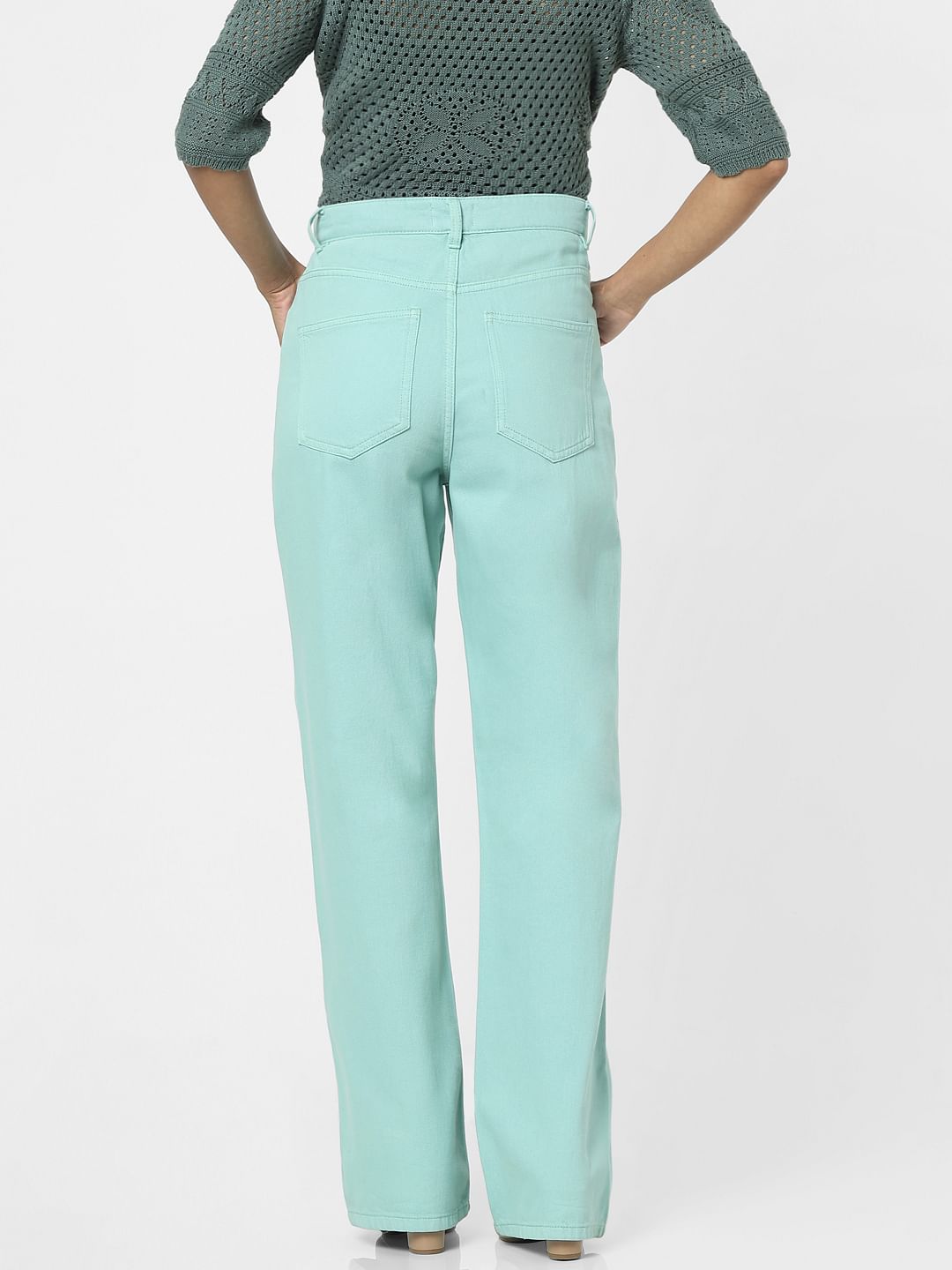 Green High Waist Flared Jeans