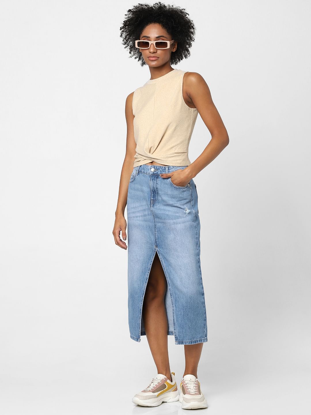 Blue Denim Midi Skirt