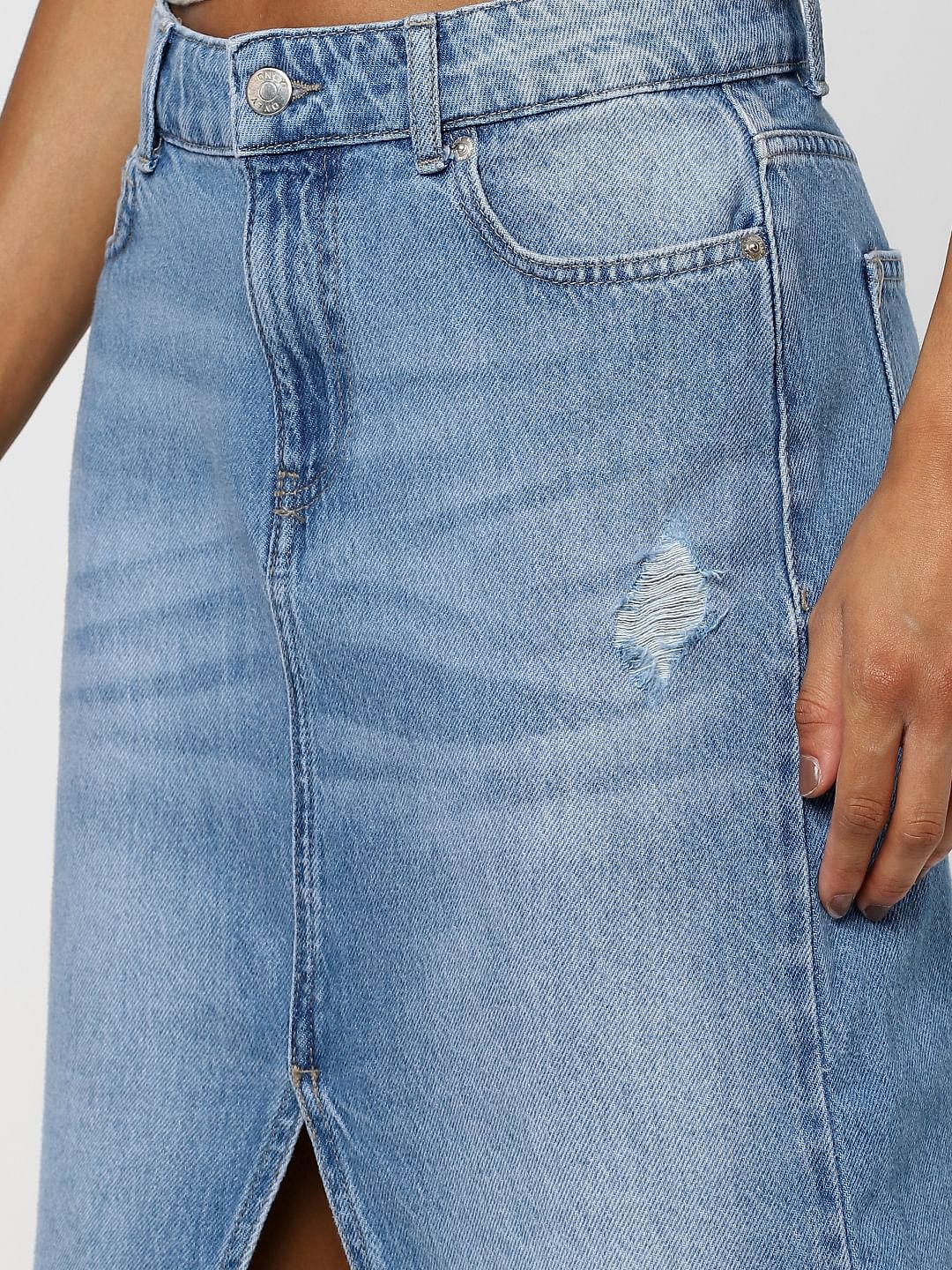 Blue Denim Midi Skirt