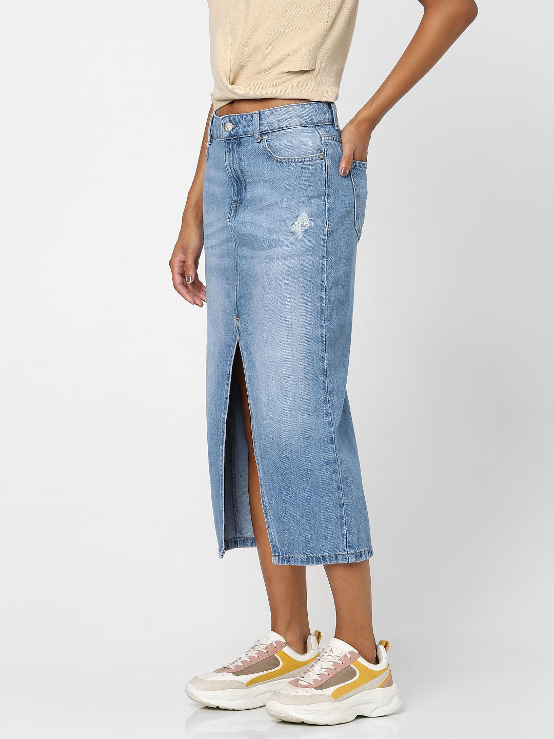 Blue Denim Midi Skirt