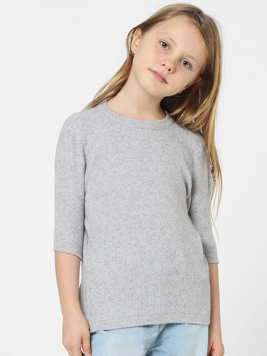 Girls Grey Textured Pullover