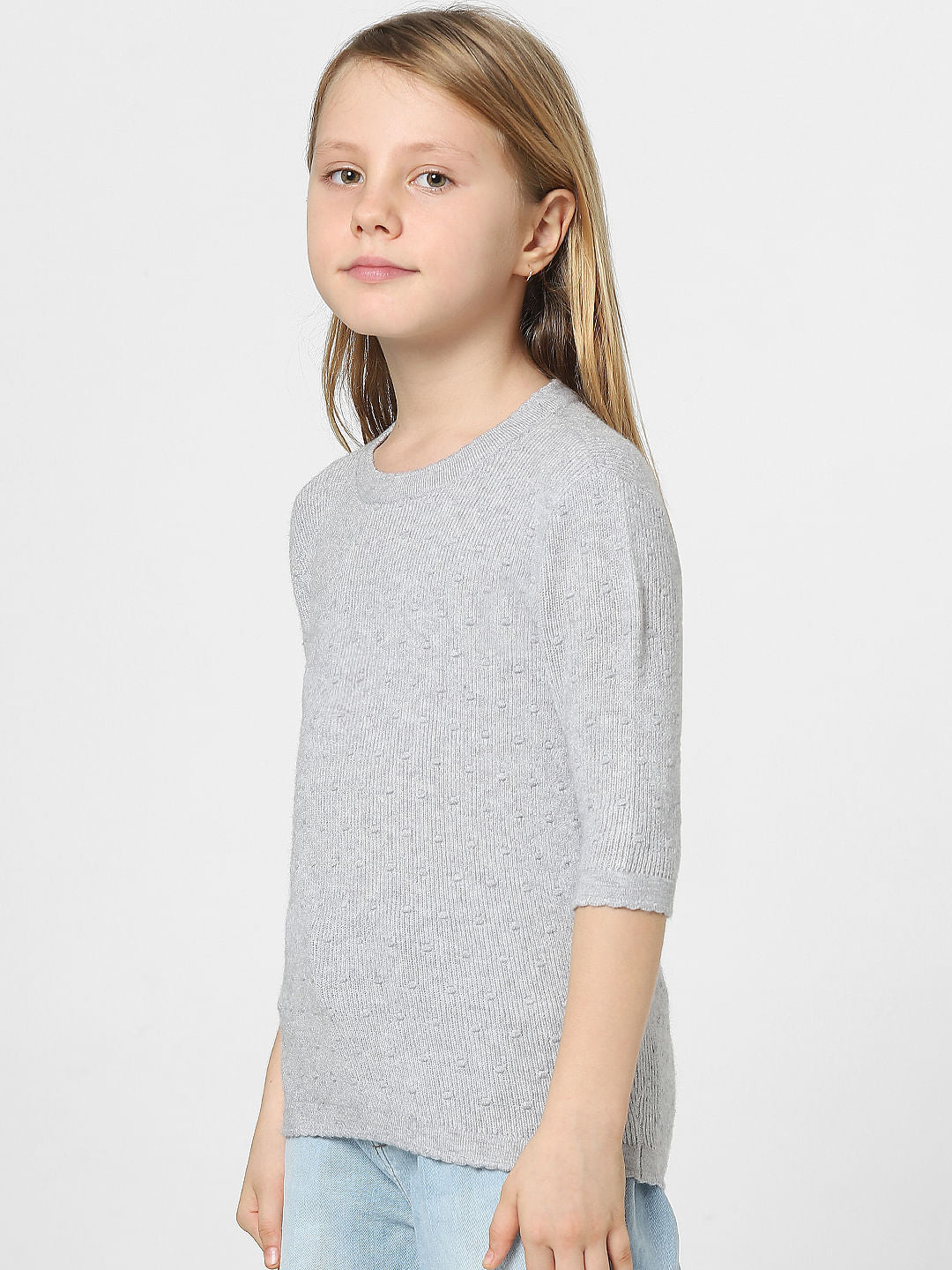 Girls Grey Textured Pullover