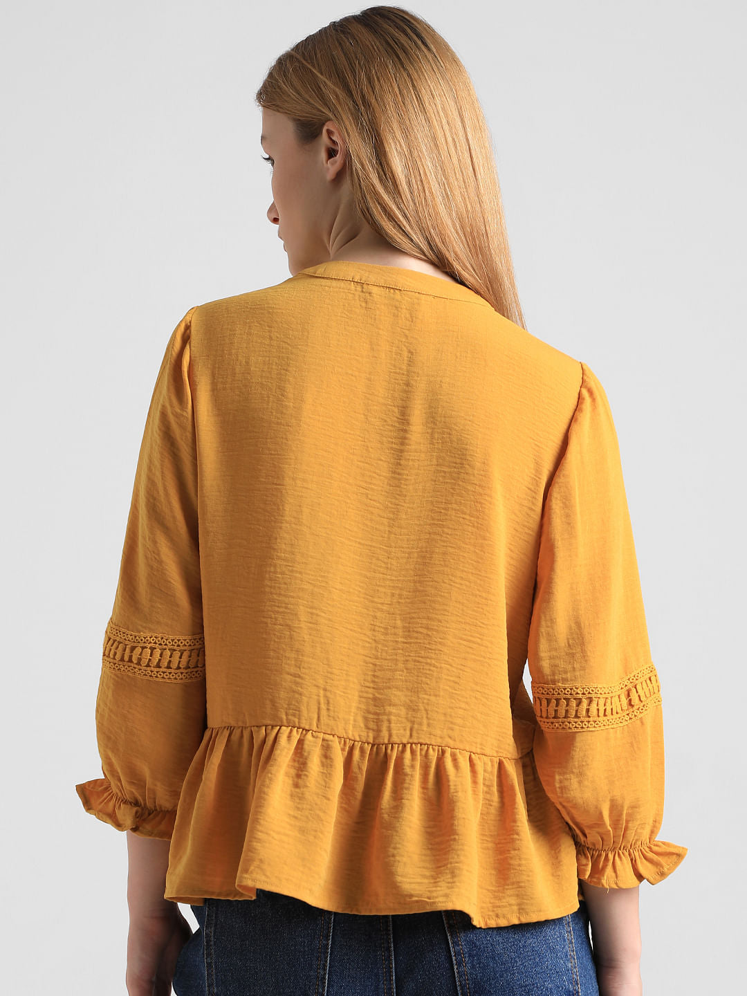 Yellow Lace Detail Peplum Top