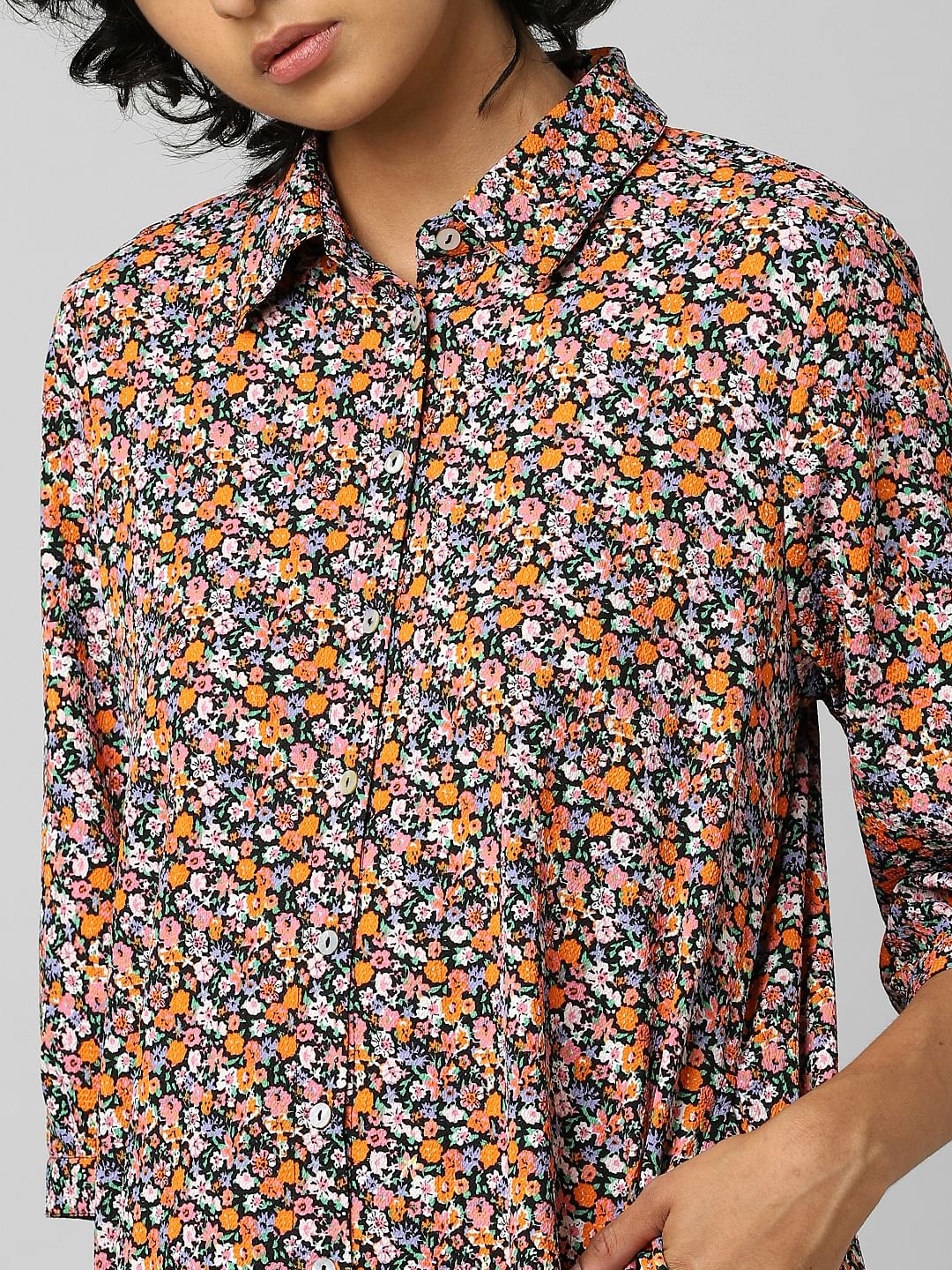 Red Floral Print Shirt Dress