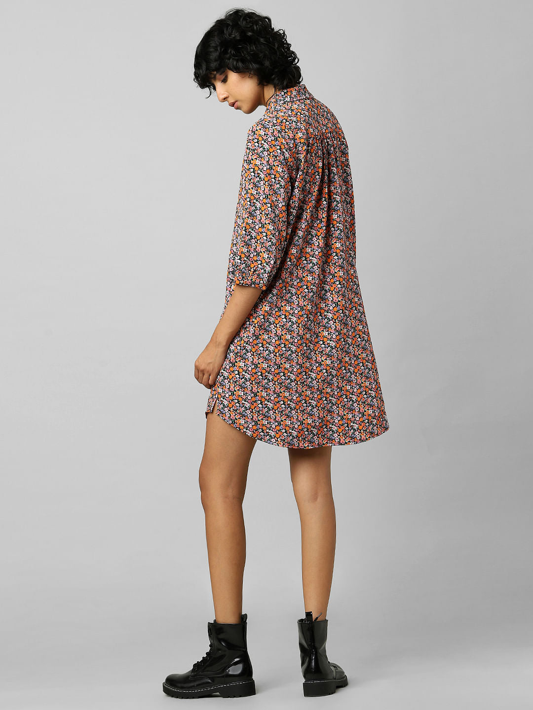 Red Floral Print Shirt Dress