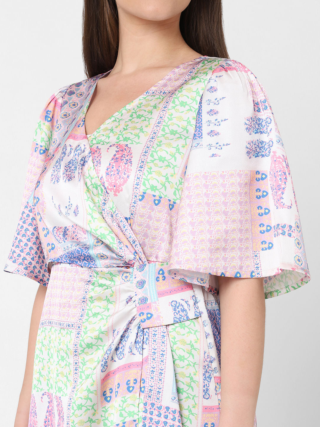 Pink All Over Print Wrap Dress