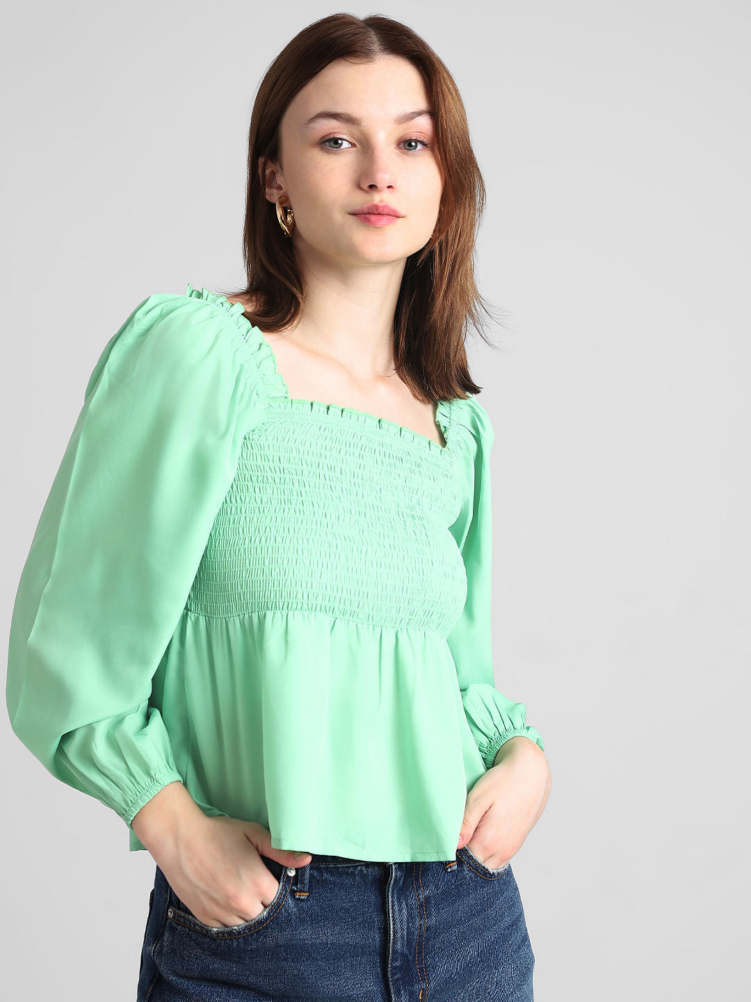 Green Smocked Top
