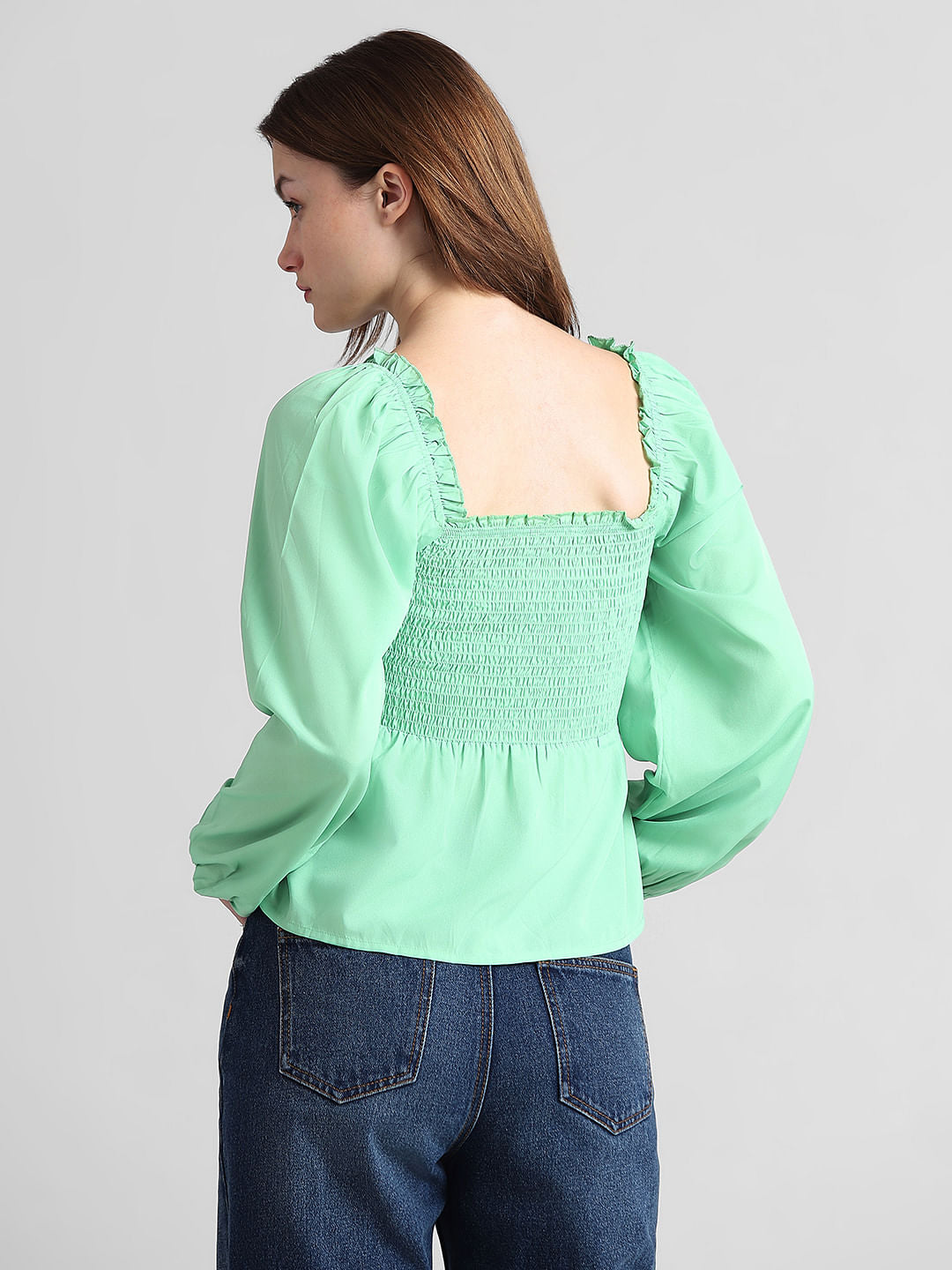 Green Smocked Top