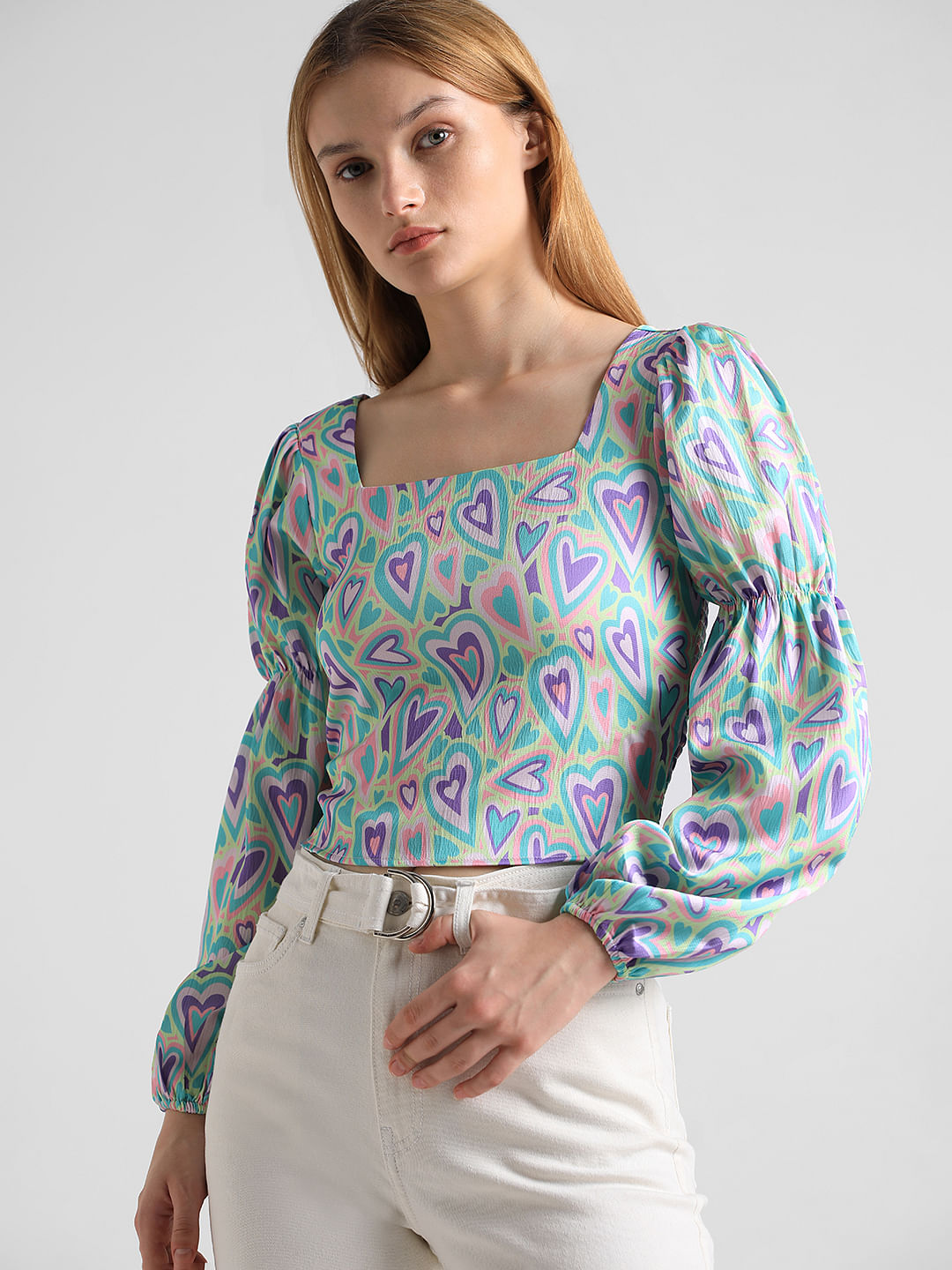 Green Abstract Print Top