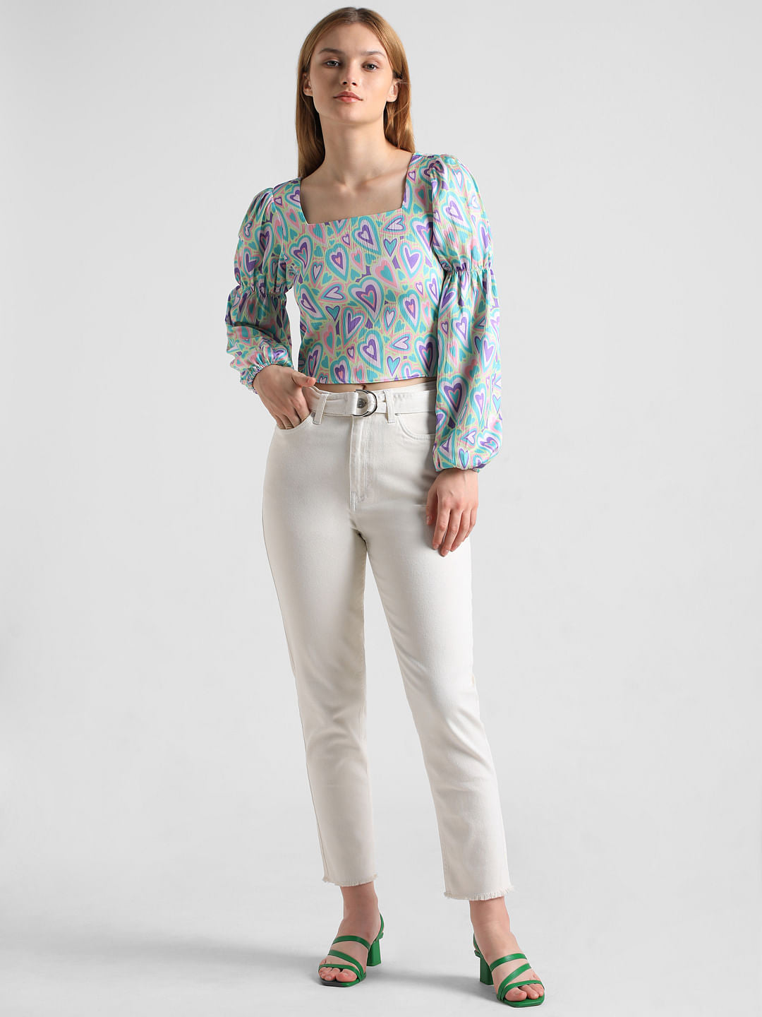 Green Abstract Print Top