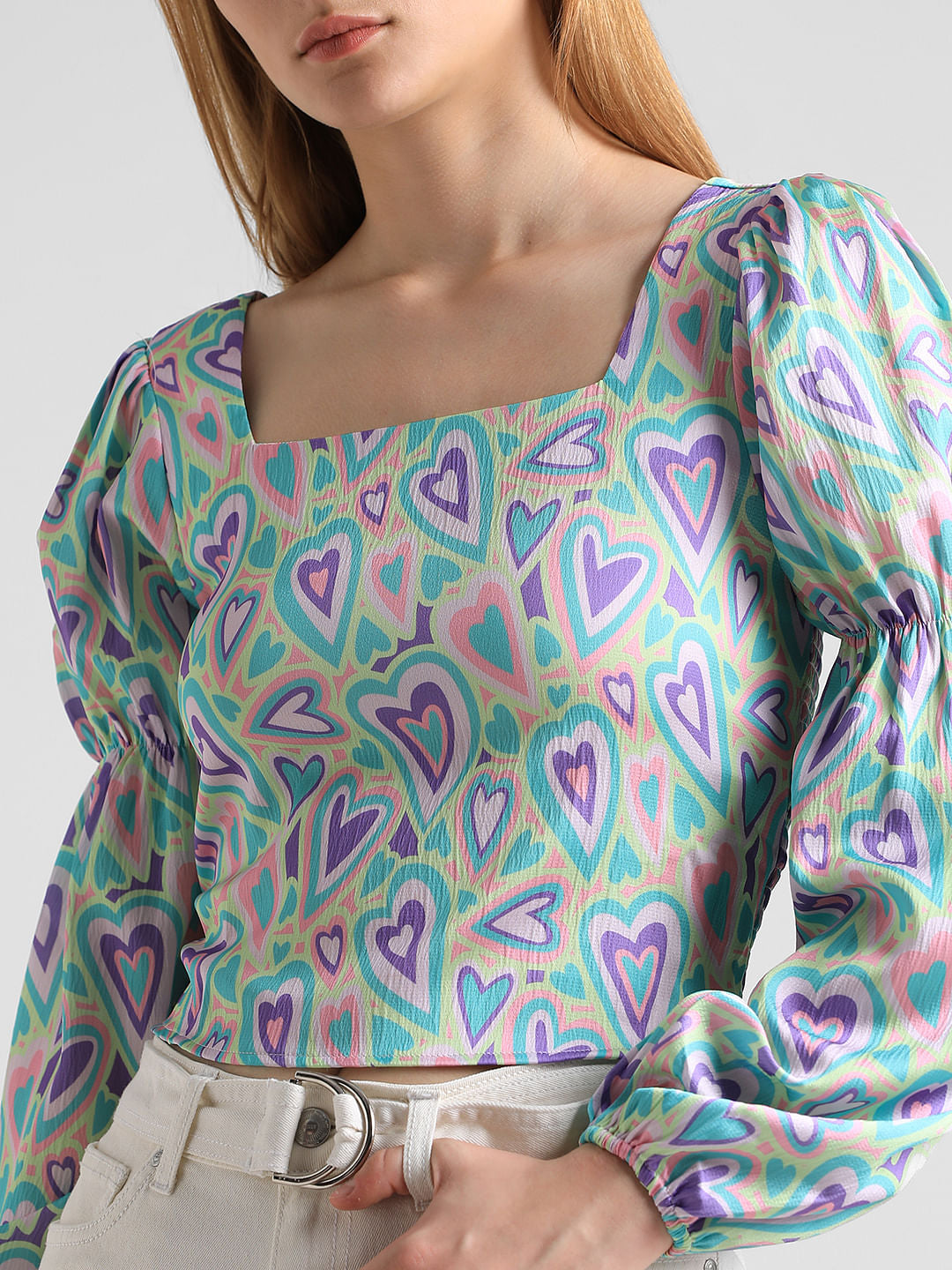 Green Abstract Print Top