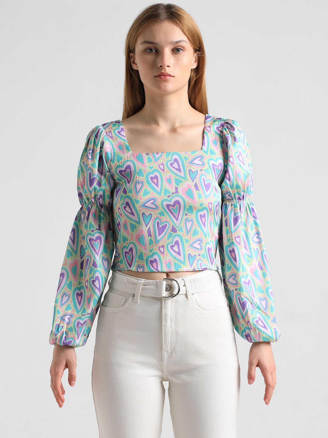 Green Abstract Print Top