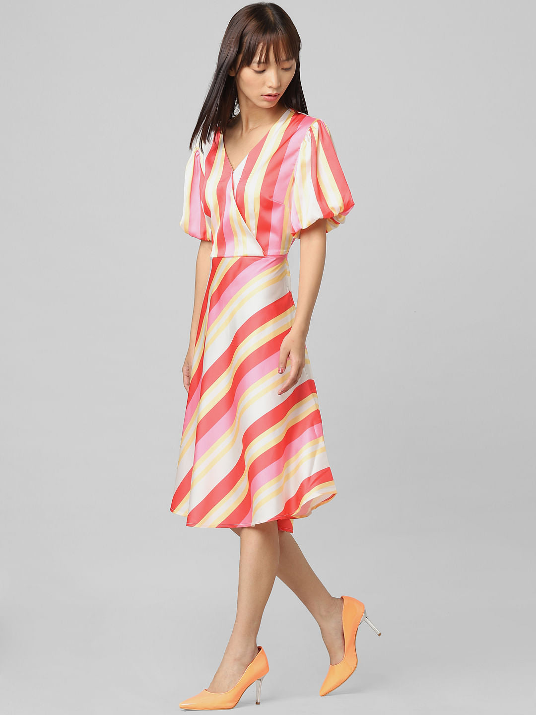 Pink Colourblocked Midi Dress