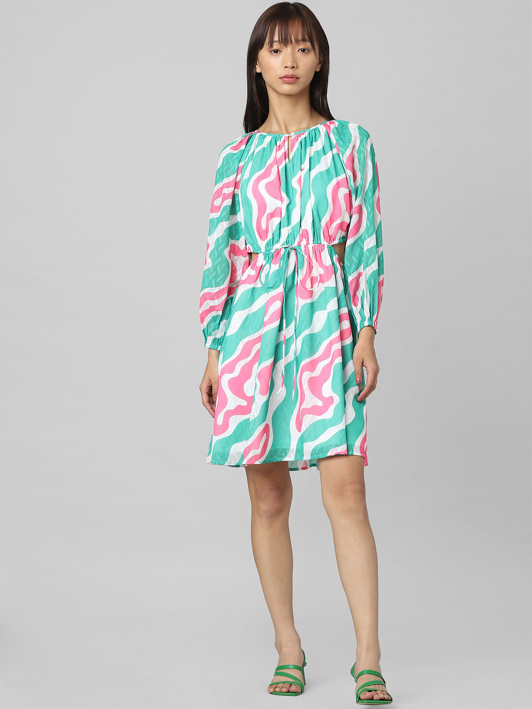 Green Abstract Print Mini Dress