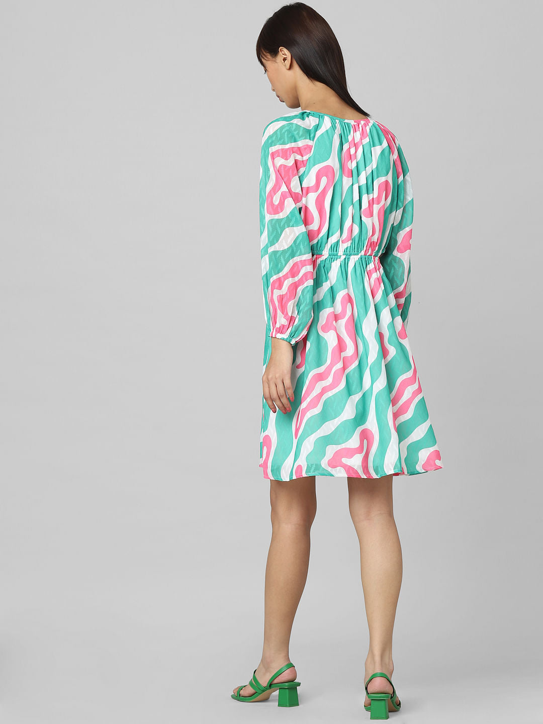 Green Abstract Print Mini Dress
