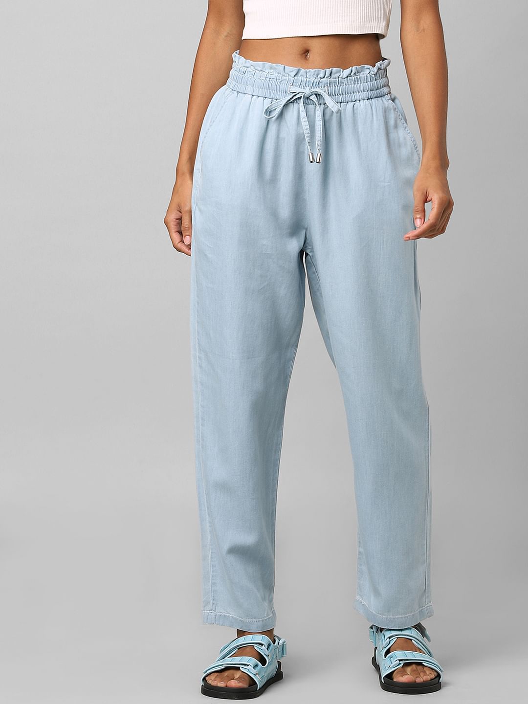 Blue High Rise Drawstring Pants