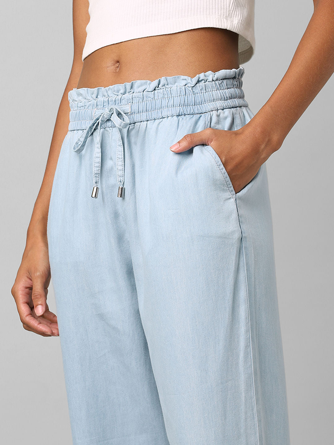 Blue High Rise Drawstring Pants